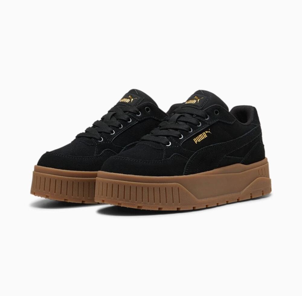 PUMA Women's 8.5 Karmen II Idol Sneaker, Suede Black/Black/Gold EUC!